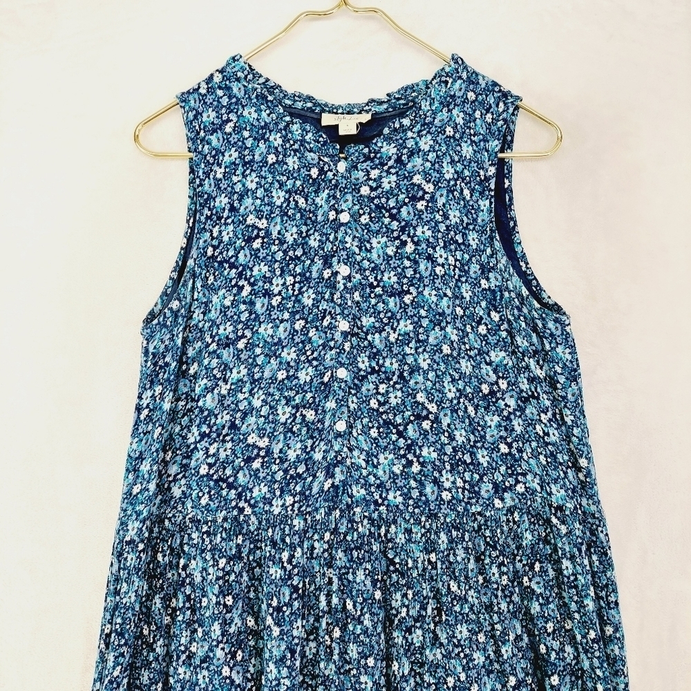 Style & Co Blue Floral Summer Sleeveless Lagenlook Maxi Ruffle Dress P1628 - Picture 3 of 8